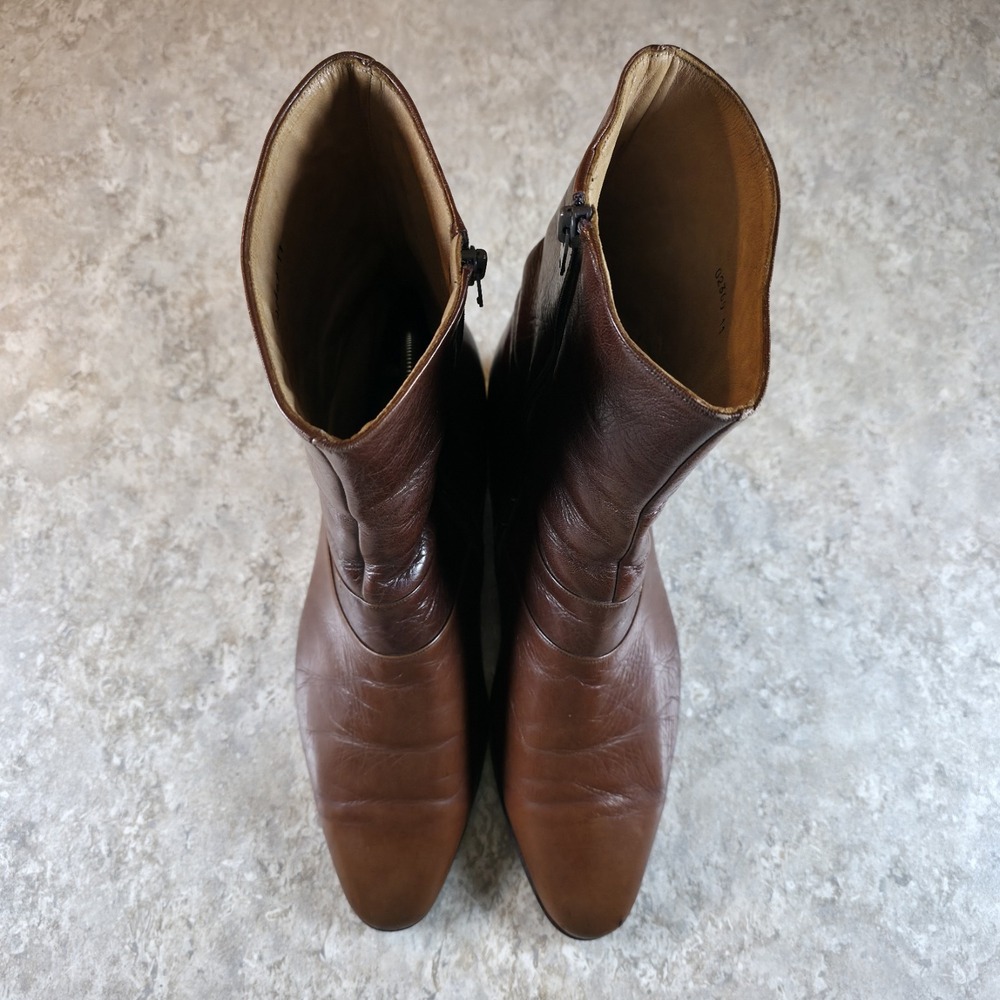 Vintage Stacy Adams Side Zip Ankle Heel Boots Brown Leather Womens Size 11 - Picture 2 of 13